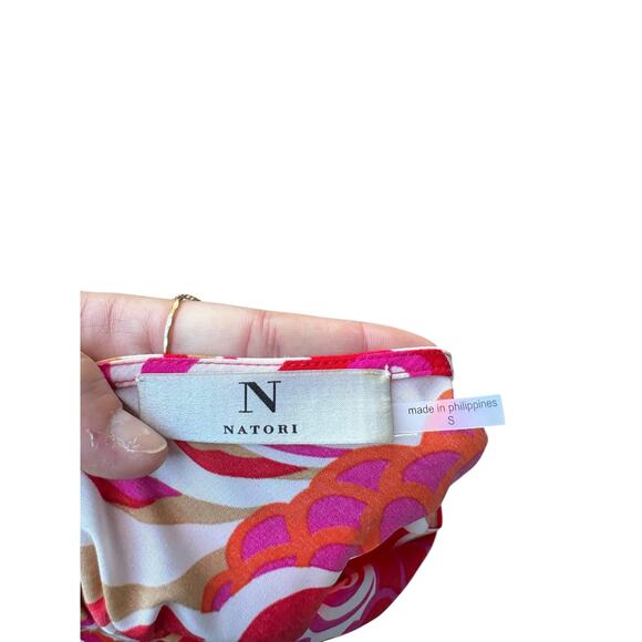 Natori Tie Waist Cowlneck Cap Sleeve Abstract Seashell Mini Dress - S - Picture 8 of 10